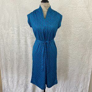 Vintage Hand sewn shift dress 60's 70's Blue Paisley Polyester